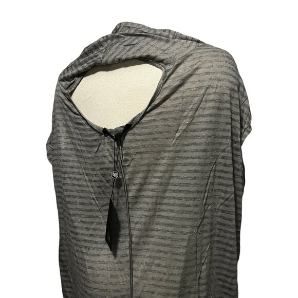 Uniq Open Back Soft Contrast Stripe Blouse w/ Pockets Sz Small Womens Grey Short - Picture 7 of 7